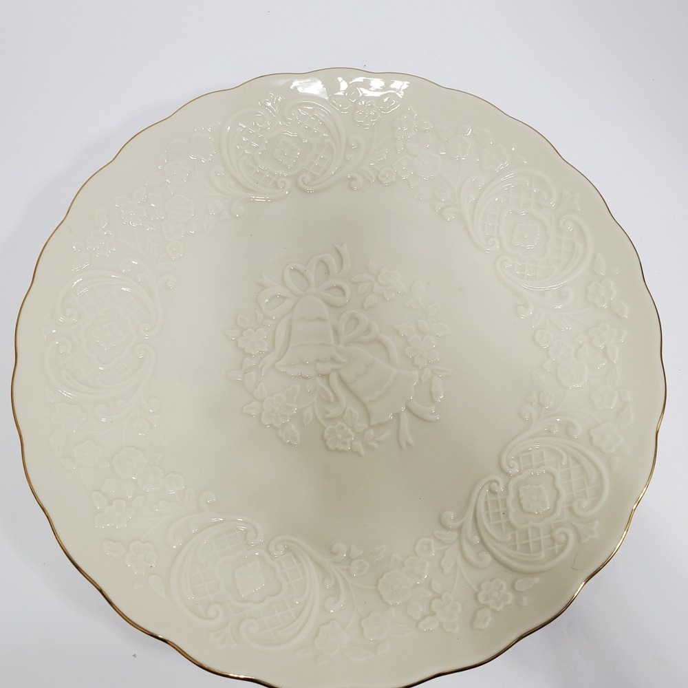 Lenox Wedding Promises Marriage Plate Ivory 12.5" Gold Trim Embossed Bells USA